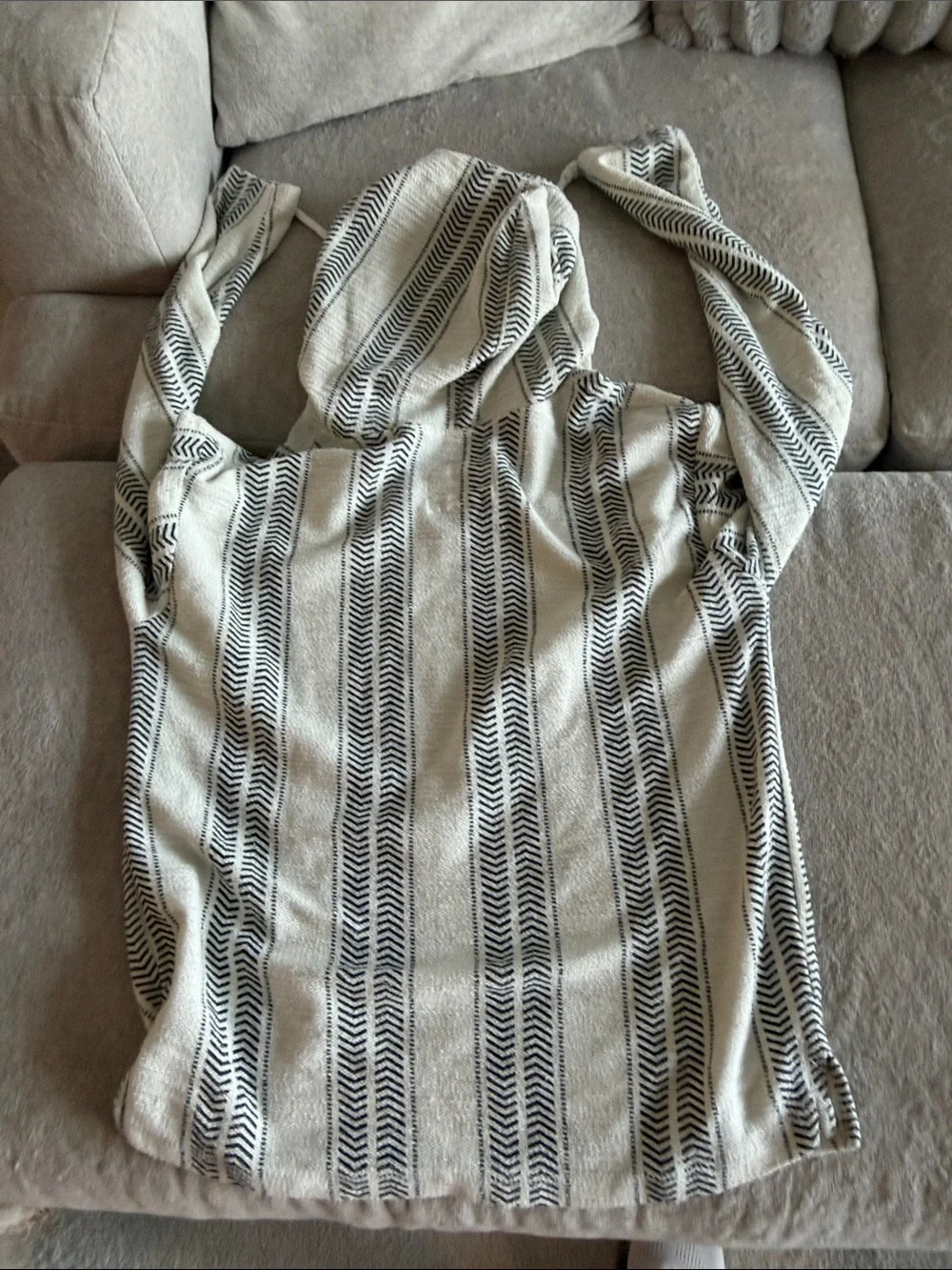 Beach By Exist Cream & Black Striped V-Neck Hooded Sweater
